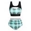 Maillot de Bain Tankini Court Découpé à Carreaux à Coupe Haute à Volants - Vert clair M