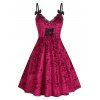 Bowknot Lace Trim Party Velvet Dress - RED XL