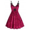 Bowknot Lace Trim Party Velvet Dress - RED XXL