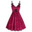 Bowknot Lace Trim Party Velvet Dress - RED XXL