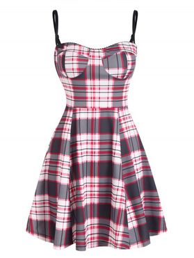 Retro Plaid Checked Cupped Corset Style Cami Skater Dress