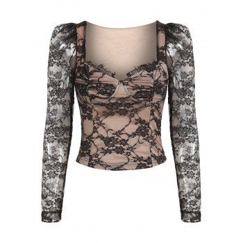 

Long Sleeve Lace Bustier T-shirt, Black