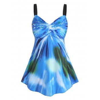 

Tie Dye Twisted Empire Waist Tankini Swimwear, Blue