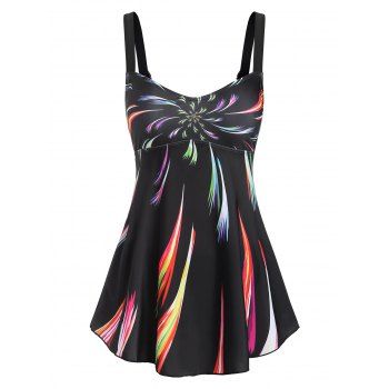 

Cut Out Modest Swimsuit Splash Print Empire Waist Tankini Swimwear, Black