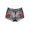 Lace Flower Embroidered See Thru Panties - BLACK M