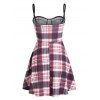 Retro Plaid Checked Cupped Corset Style Cami Skater Dress - LIGHT PINK XL