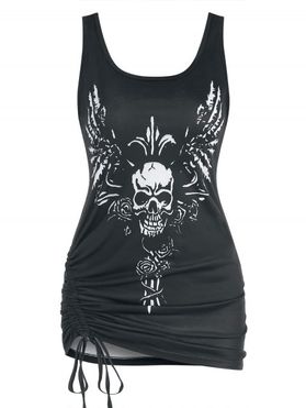 Gothic Skull Flower Wing Print Cinched Tank Top