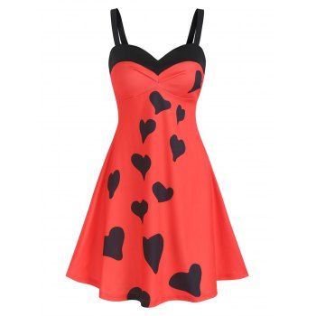 

Contrast Heart Print A Line Dress, Red