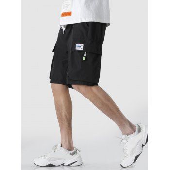 

Patch Pocket Design Drawstring Cargo Shorts, Black