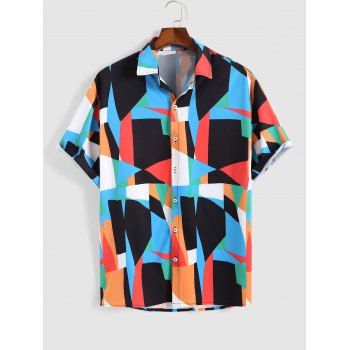 

irregular Geometric Figure Short Sleeve Shirt, Multicolor a