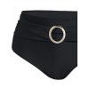 Tummy Control Tankini Swimwear Cropped Plaid Print O Ring High Waisted Beach Swimsuit - BLACK XL