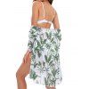 Leaf Flower Cinched Bikini Swimwear with Mesh Cover Up Set - GREEN S