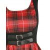 Vintage Plaid Print Buckle Asymmetric Handkerchief Dress - multicolor XL