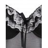 Lace Mesh Bowknot Back Slit Padded Lingerie Dress - BLACK S
