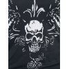 Gothic Skull Flower Wing Print Cinched Tank Top - BLACK M