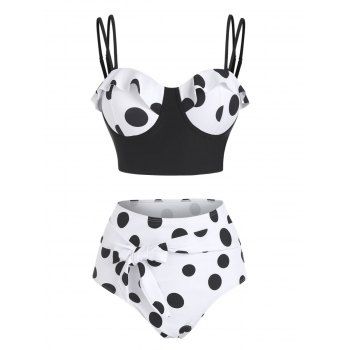 

Polka Dots Print Underwire Bikini Set, White