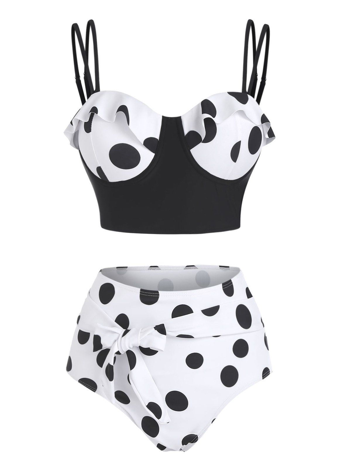 Polka Dots Print Underwire Bikini Set - WHITE XXL