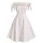 Off The Shoulder Dress Floral Polka Dot Print Mini Dress Bowknot Tie Foldover A Line Swing Dress - LIGHT PINK M