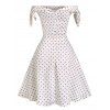 Bowknot Polka Dot Floral Off Shoulder Dress - WHITE S