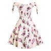 Off The Shoulder Dress Floral Polka Dot Print Mini Dress Bowknot Tie Foldover A Line Swing Dress - LIGHT PINK S