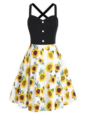 Plus Size Mock Button Sunflower Criss Cross Dress