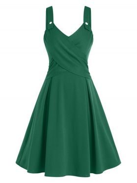 Plus Size & Curve Dress Mock Button Crossover High Waisted Dress A Line Midi Dress