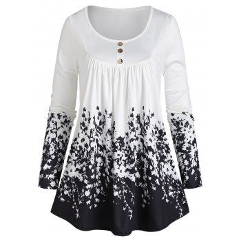 

Ruched Button Front Floral Top, White