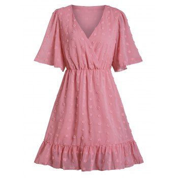 

Swiss Dot Chiffon Surplice Flutter Sleeve Flounce Dress, Light pink