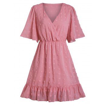 

Swiss Dot Chiffon Surplice Flutter Sleeve Flounce Dress, Light pink