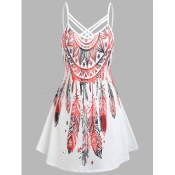 

Feather Dreamcatcher Print Crisscross Tank Top, Red