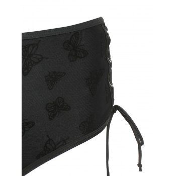 Kaufen Gothic Swimwear Lace Up Butterfly Print High Rise Mesh Cropped Tankini Swimsuit. Bild