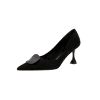 Retro Slip On Kitten Heel Shoes - BLACK EU 39