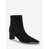 Bottines en Daim à Bouts Carrés et à Talons Épais Ornés de Métal - Noir EU 37