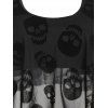 Skull Mesh Stripe Print Padded Tankini Set - BLACK L