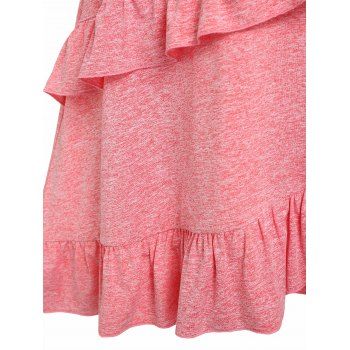 Frilled Shoulder Straps A Line Dress Layered Flounce Heathered Dress Bowknot Lace Panel Dress