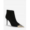 Bottines en Daim à Talons Aiguilles et à Bouts Pointus avec Métal - Noir Naturel EU 39