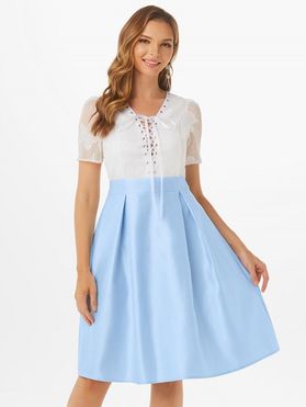 Lace Up Silky Lace Overlay Party Dress