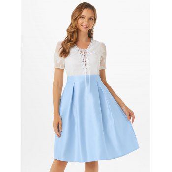 

Lace Up Silky Lace Overlay Party Dress, Light blue