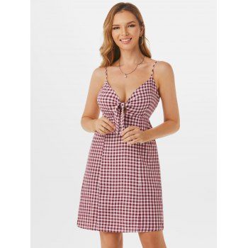 

Gingham Knotted Smocked Back Cami Dress, Red