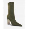 Bottes Mi-Mollet à Talons Épais de Couleur Unie Stretch avec Coutures - Vert EU 39