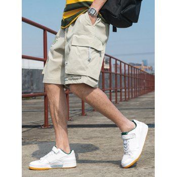 

Letter Print Casual Drawstring Cargo Shorts, Warm white