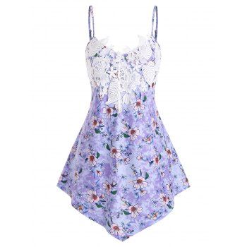 

Floral Asymmetrical Applique Panel Cami Top, Purple