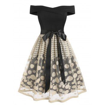 

Bowknot Mesh Off The Shoulder Dress, Black