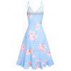 Flounce Flower Print Lace Trim Surplice Cami Dress - LIGHT BLUE XL