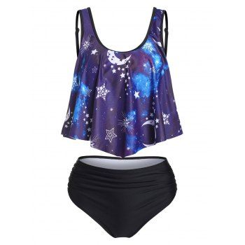 [44% OFF] 2023 Tummy Control Tankini Swimsuit Galaxy Moon Star Print ...