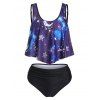 Tummy Control Tankini Swimsuit Galaxy Moon Star Print Flounce Ruched Beach Swimwear - DEEP BLUE XL