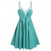Bowknot Cinched Lace A Line Dress - GREEN XXXL