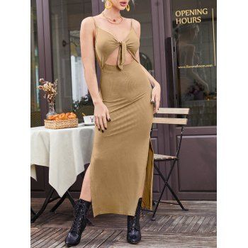 

Cutout Front Knot High Slit Maxi Dress, Light yellow