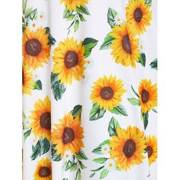 Sunflower Print Halter Backless Fit and Flare Dress