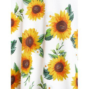 Sunflower Print Lace Up Picot Trim Cami Dress